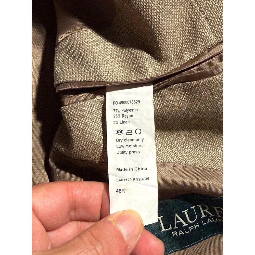 Lauren Ralph Lauren Mens 46R Blazer Tan Brown Linen Blend Sport Coat H0731